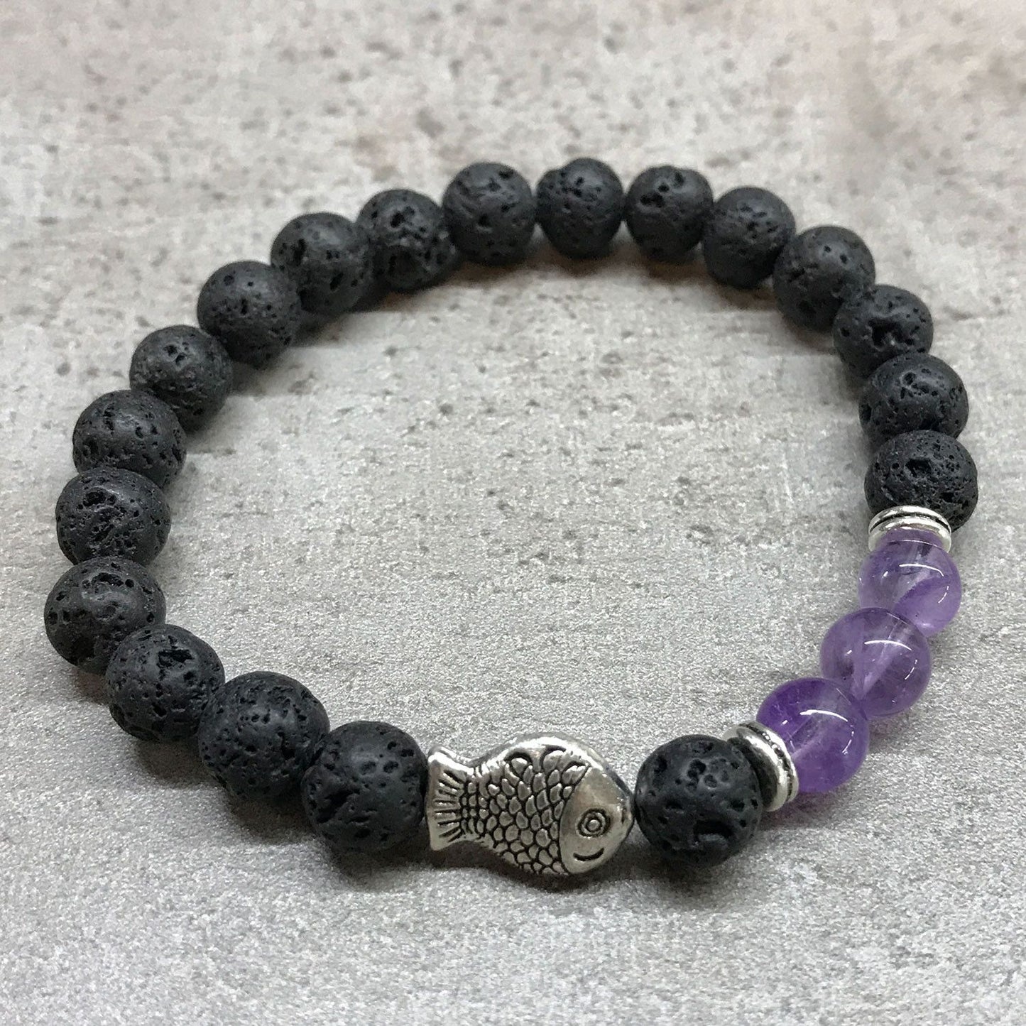 Lavastein Armband - Fisch - Amethyst