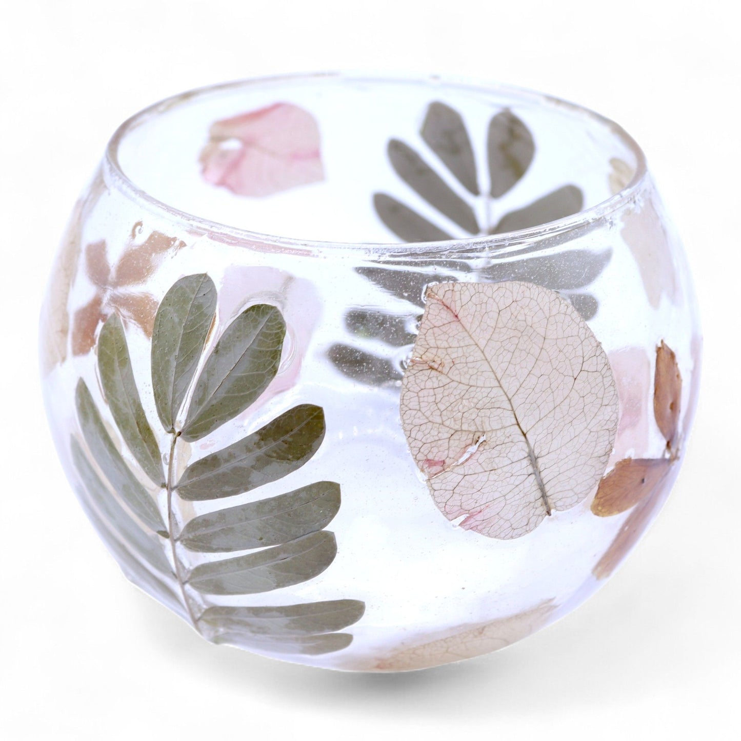 Bougeoir en verre à motif floral naturel - Bol - Printemps (8x10cm)