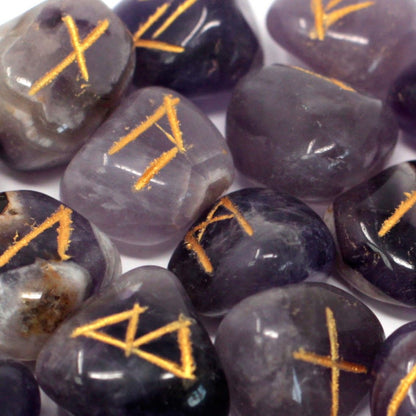 Indisches Runenset im Beutel - Amethyst