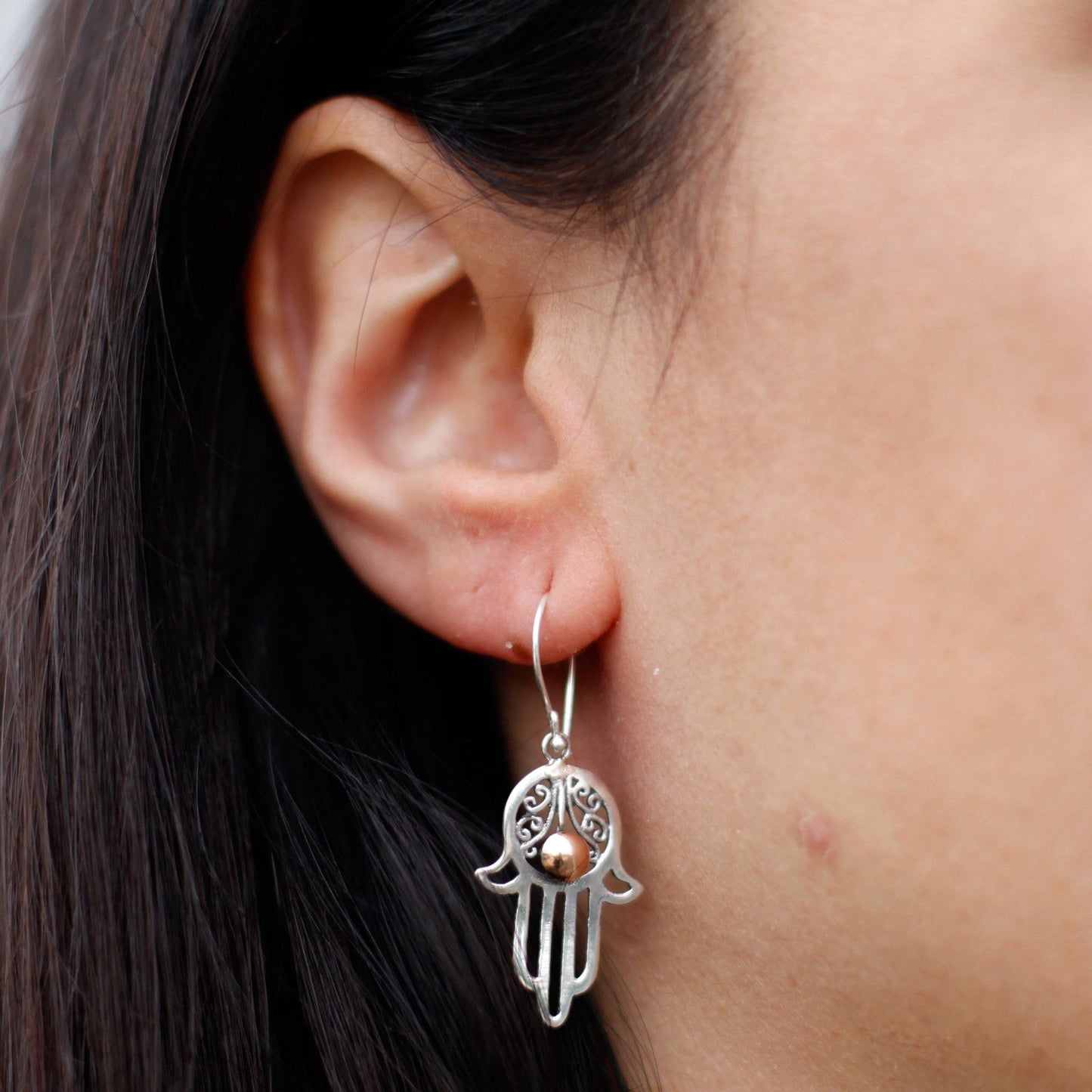 Pendientes Plata y Oro Mano de Hamsa