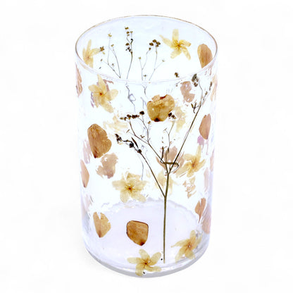 Grand vase bougeoir en verre floral naturel - Rose (19 x 11 cm)