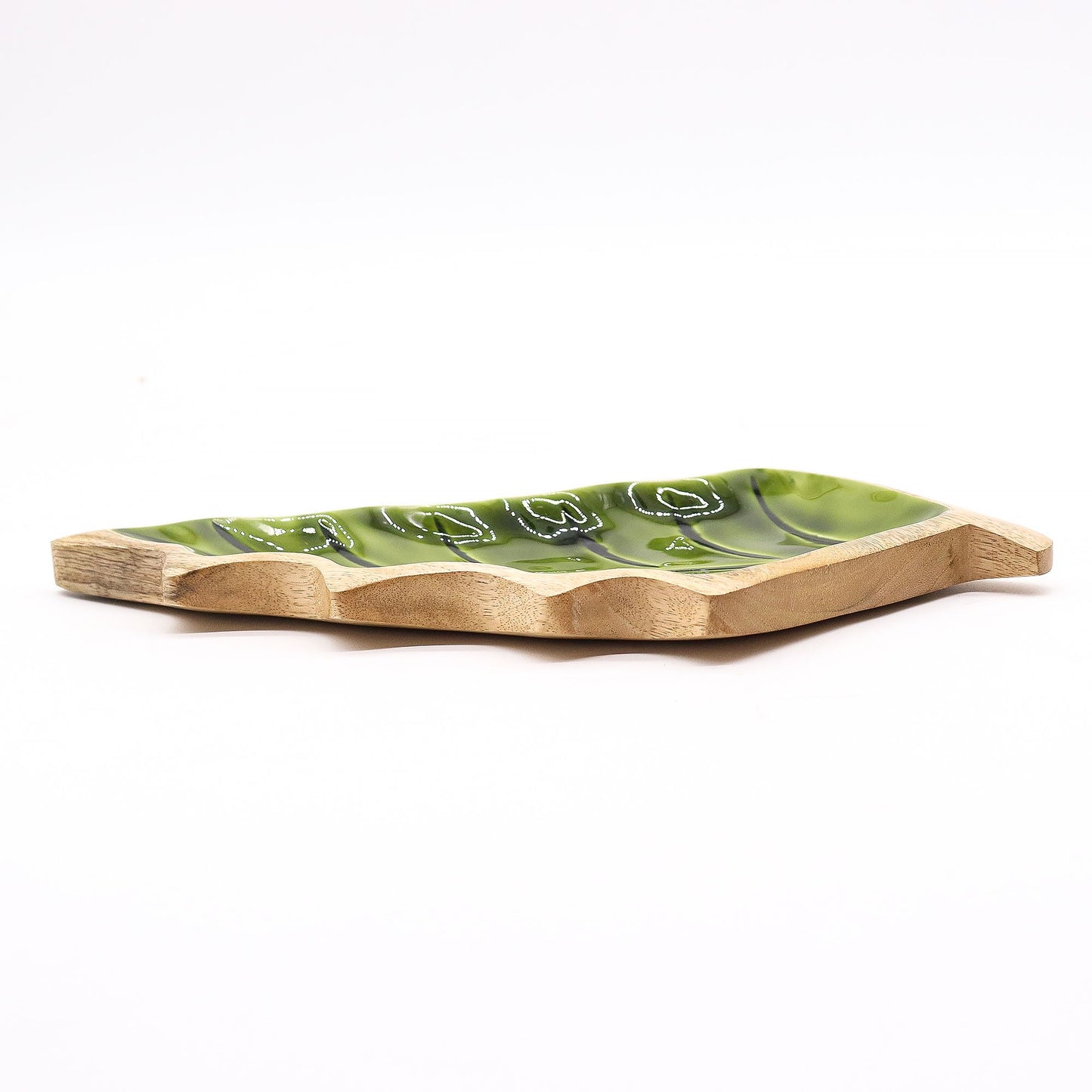 Lost in the Woods - Holzschale mit glasierten Blättern - 33 x 17 cm