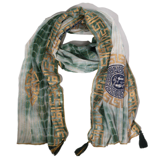 Nomad Sari Sommer Marbella Bedruckter Schal - Grün mit Gold (180x50cm)
