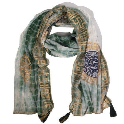 Nomad Sari Été Marbella Foulard imprimé - Vert avec Or (180x50cm)