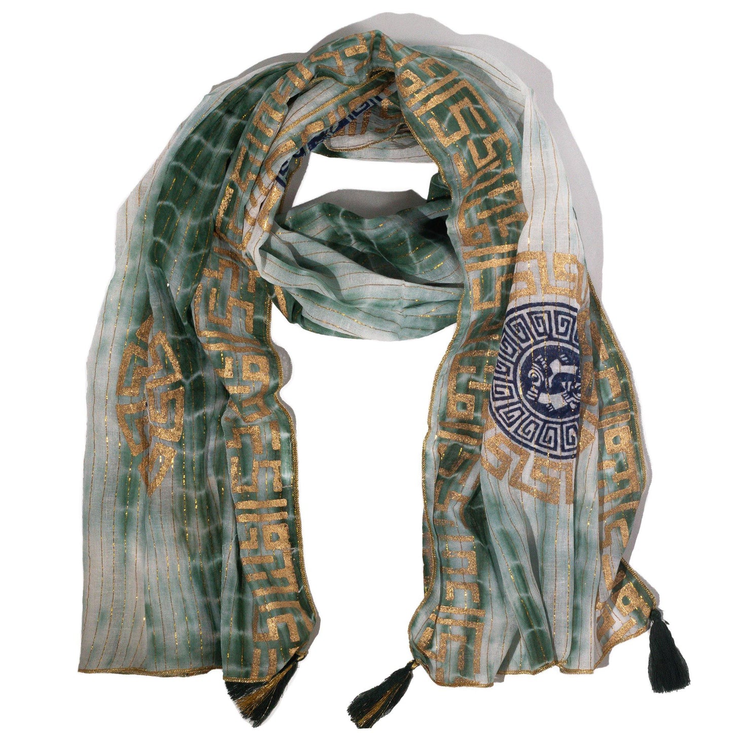 Nomad Sari Été Marbella Foulard imprimé - Vert avec Or (180x50cm)