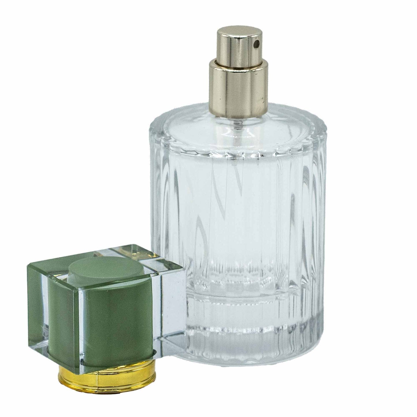 Flacons de parfum en verre avec vaporisateur et bouchon vert 50 ml