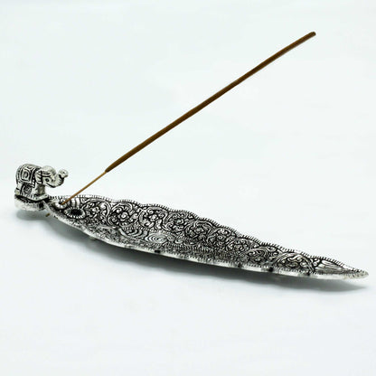 Porte-encens long éléphant en aluminium poli 20 cm