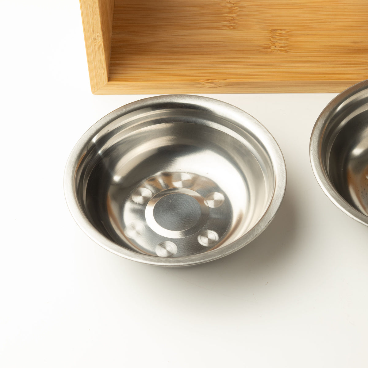 PAW Cuencos para comida - Grande doble acero inoxidable (201) en soporte de madera - 2x13 cm
