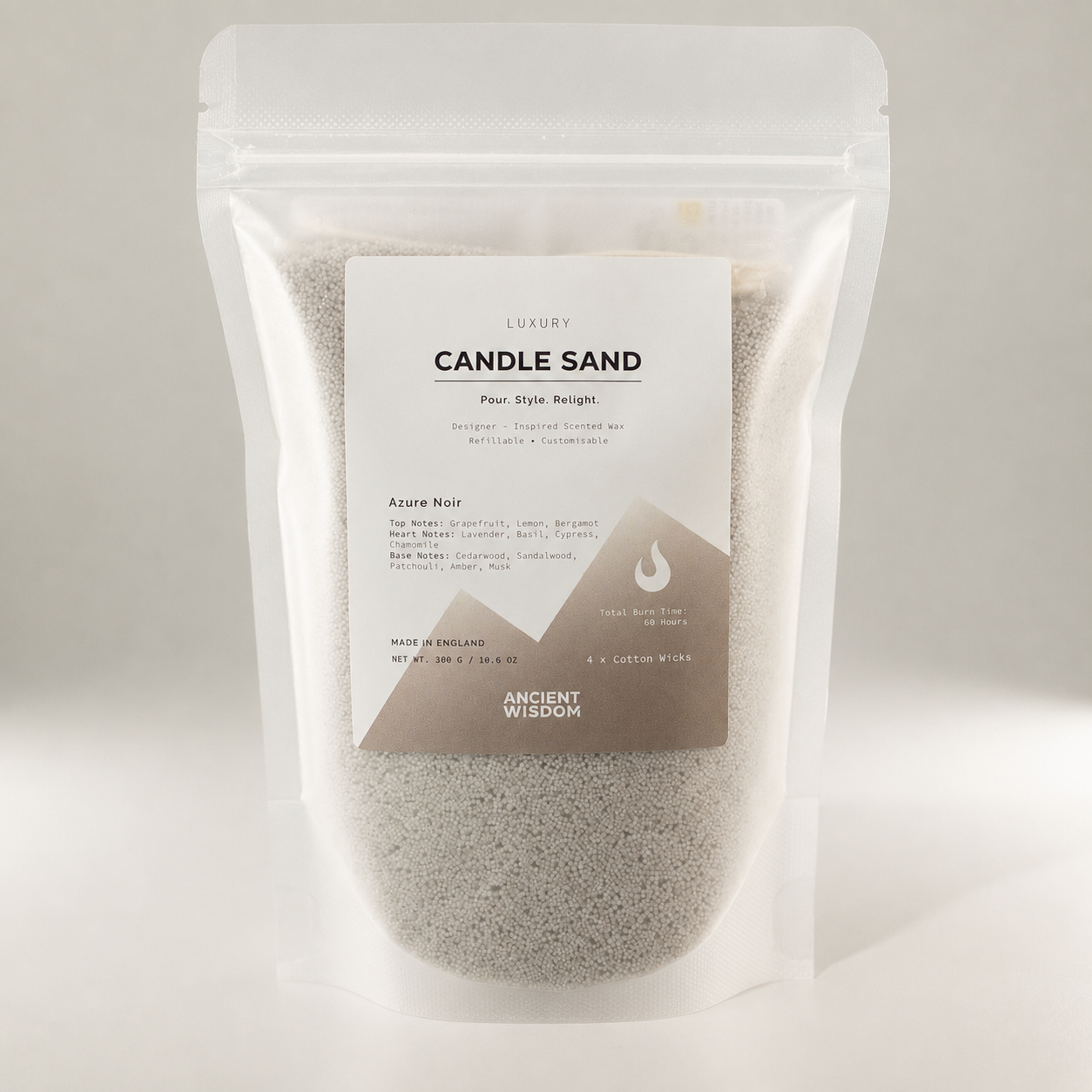 Vela perfumada Arena - Gris cálido - Azul Negro - 300g