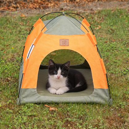 PAW Bed – Tienda verde y naranja – 48 × 48 × 40 cm