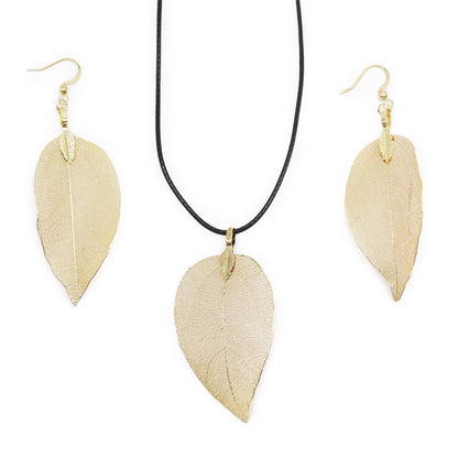 Conjunto Collar Aretes Hoja Oro