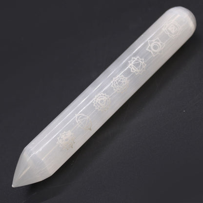 Varita Selenita - 16 cm (Punto uno Extremo) 7 Chakra