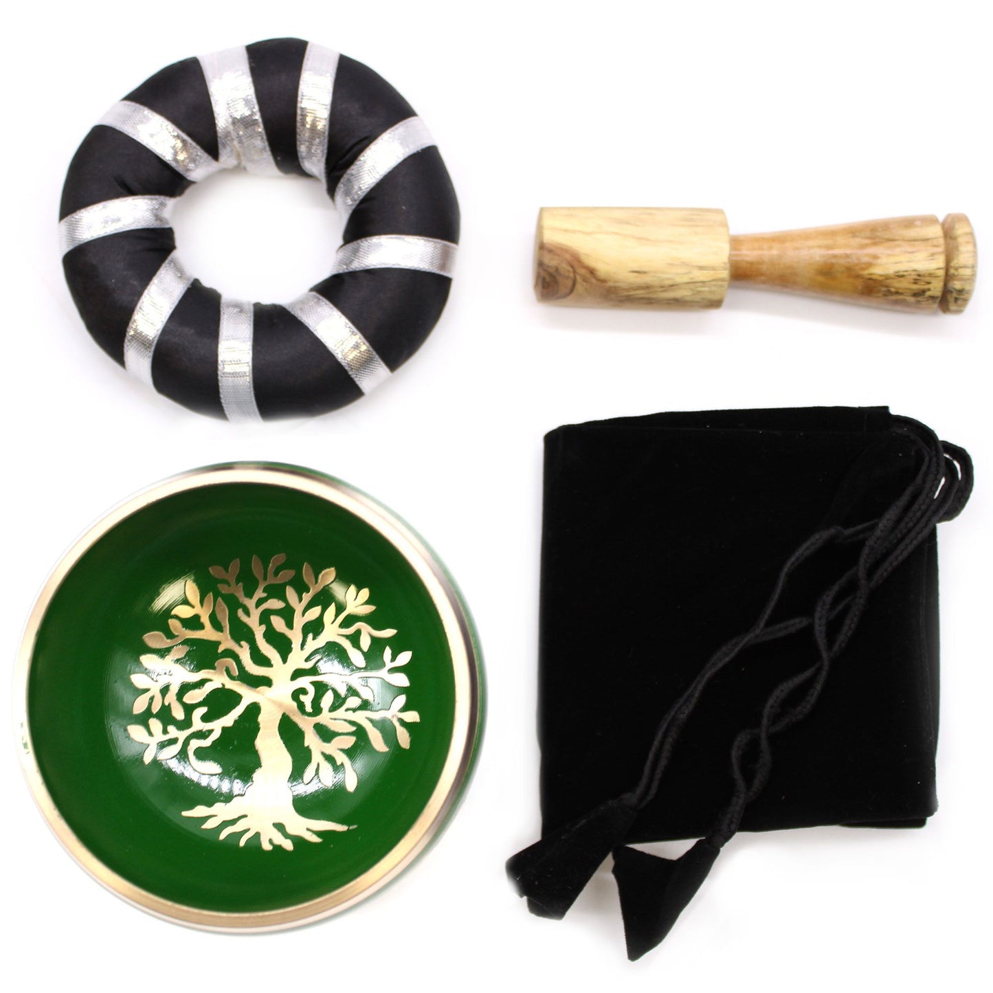 Ensemble de bols chantants tibétains - Arbre de vie - Vert 10,7 cm