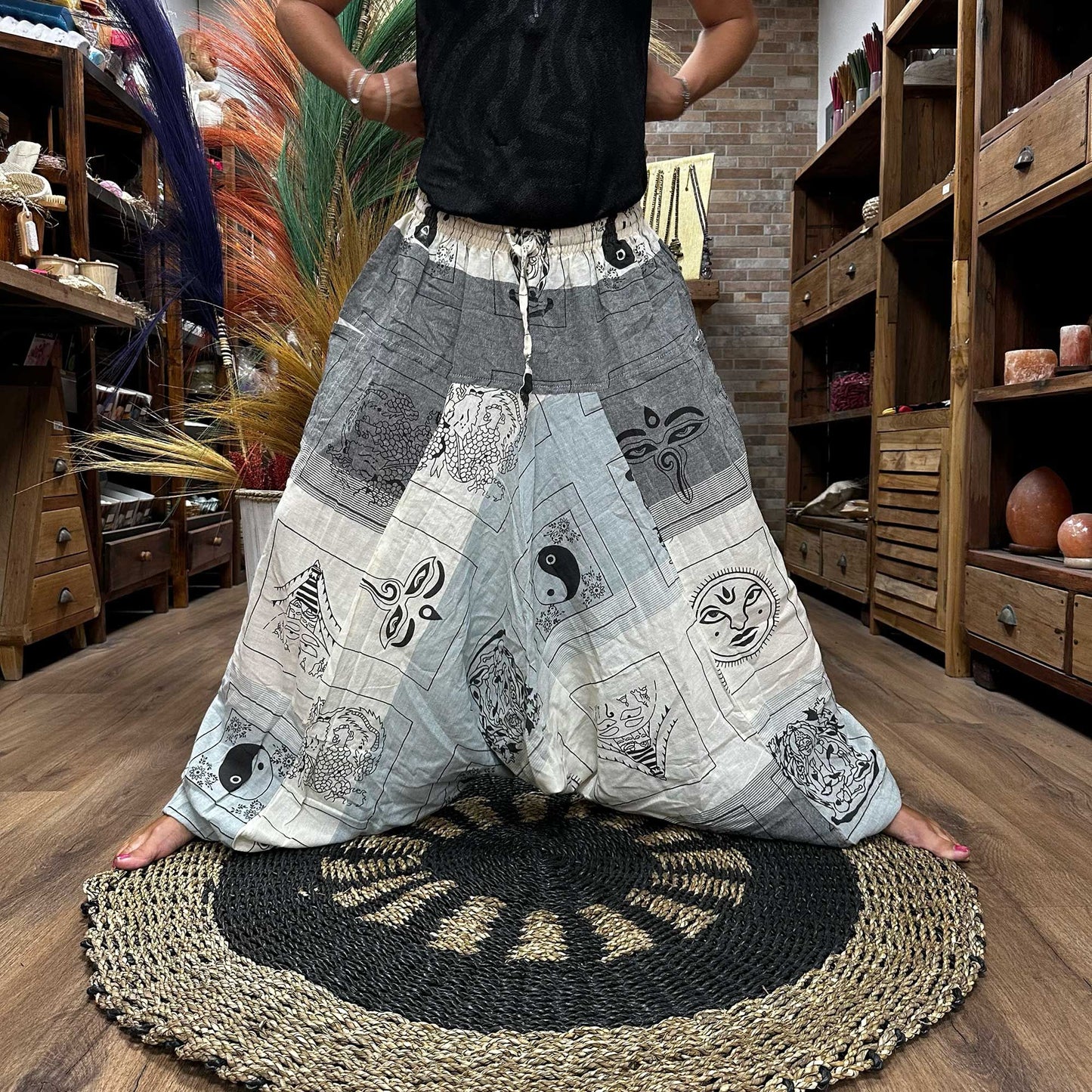 Pantalon de yoga et de festival - Imprimé Aladdin Himalaya en gris