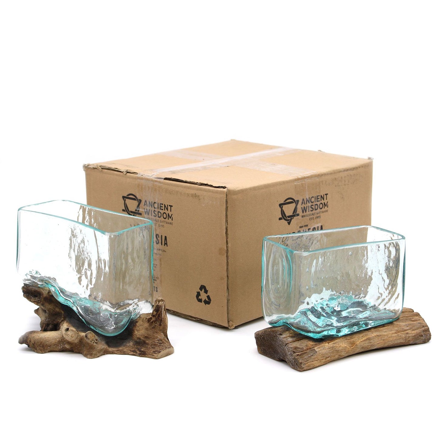 Cuve en verre fusionné sur bois avec support - Bol moyen