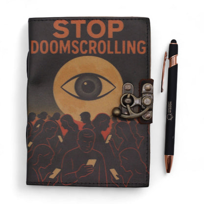 Carnets imprimés en cuir (7 x 5 pouces) - Stop Doom Scrolling - 200 pages papier ordinaire
