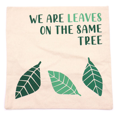 Housse de coussin en coton imprimé - We Are Leaves - Jaune, bleu et naturel
