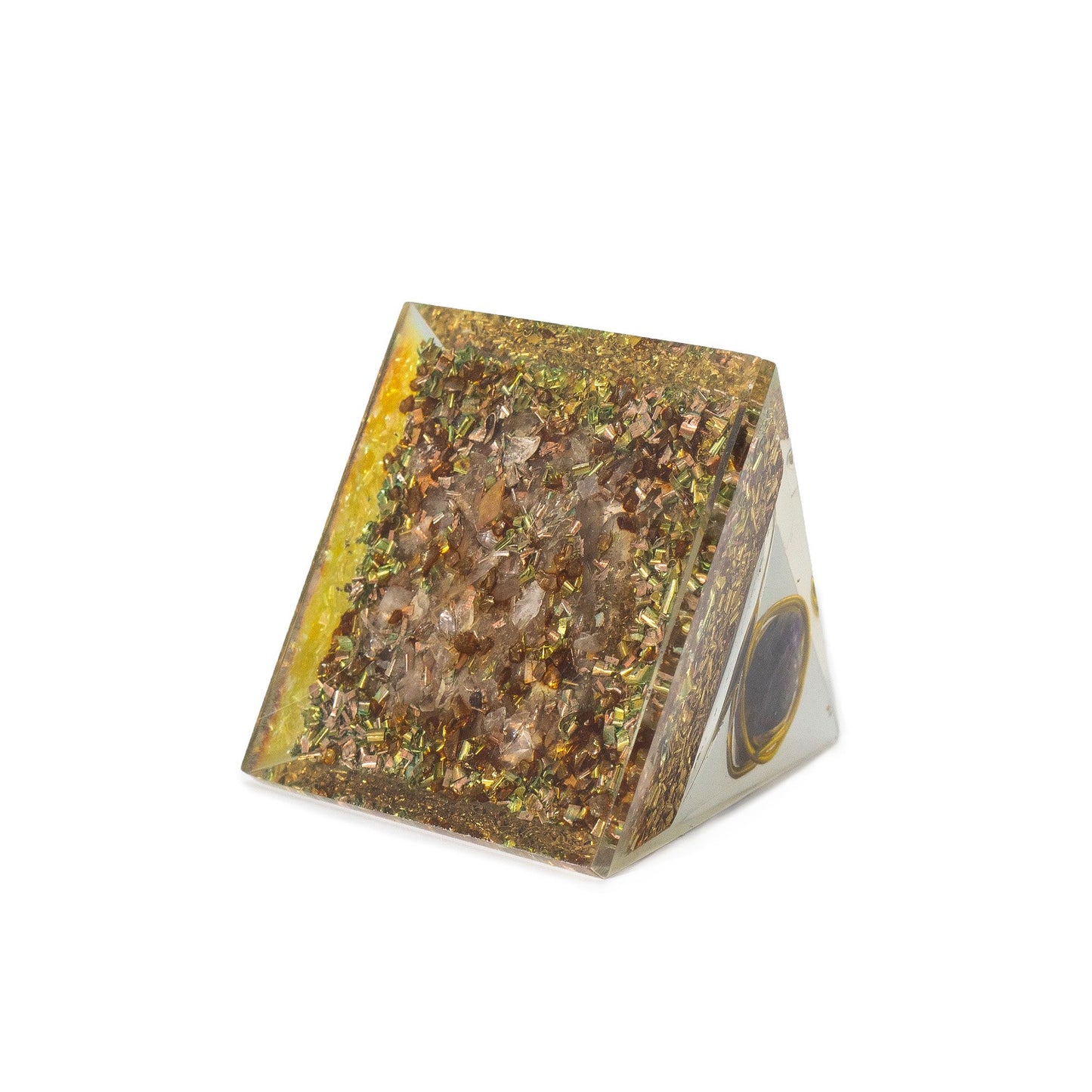 Pyramides d'organite Med 7x6 cm - Améthyste enveloppée - Paillettes de cuivre
