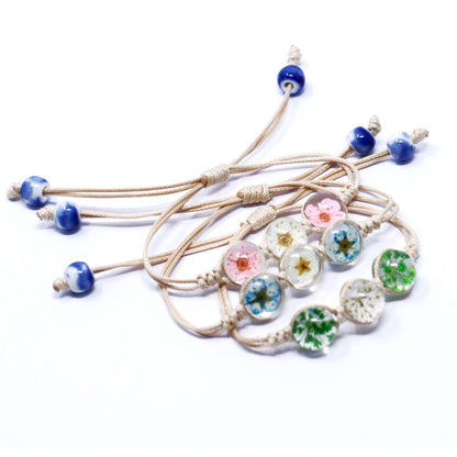 4 x Flores Prensadas - Pulsera de tres flores