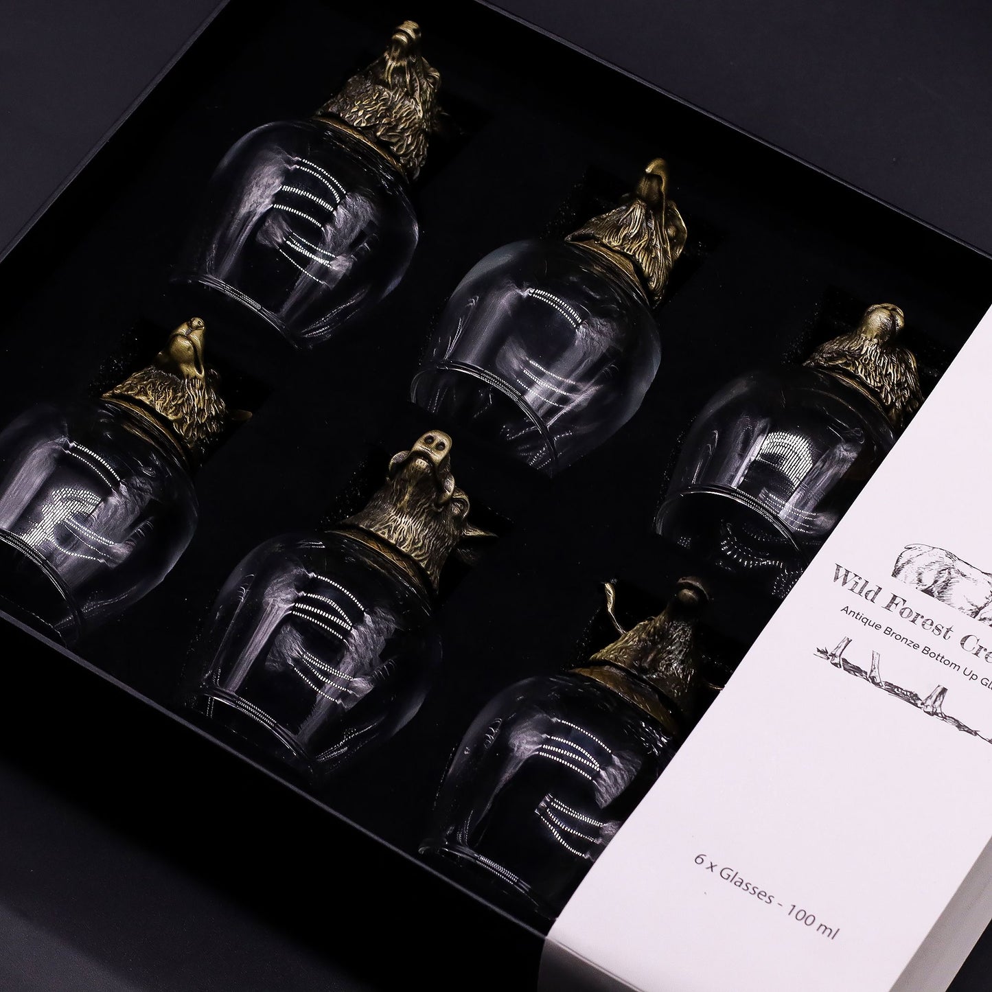 Geschenkset mit 6 Gläsern (50 ml) – Mystische Kreaturen – Antikbronze