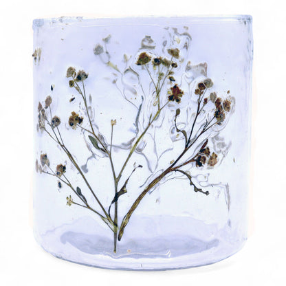 Gerader Kerzenhalter aus natürlichem Blumenglas - Gänseblümchen - (8x8 cm)