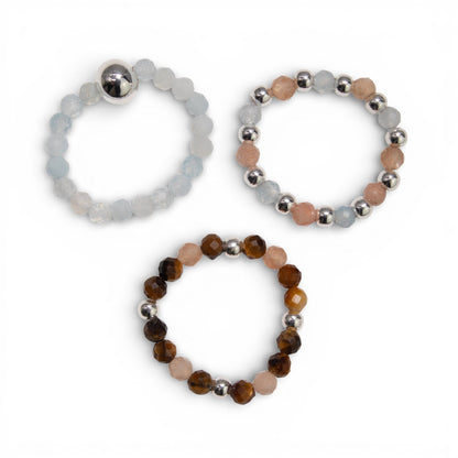 Set aus Ringen mit Elfenjuwelen – Sonnenuntergang am Meer