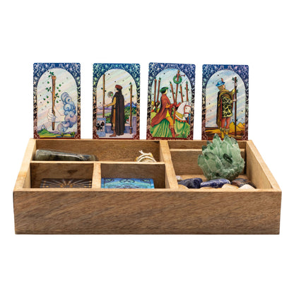Tarotbox mit vier Fächern und Kartenständer