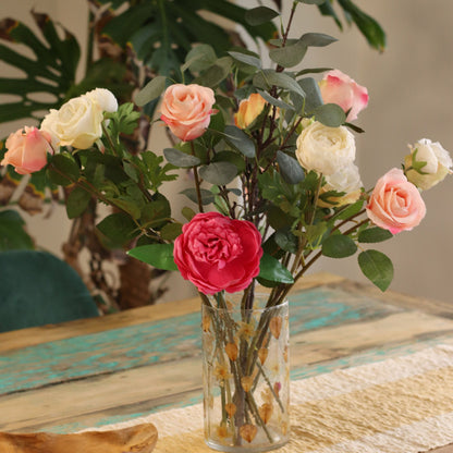 Grand vase bougeoir en verre floral naturel - Rose (19 x 11 cm)