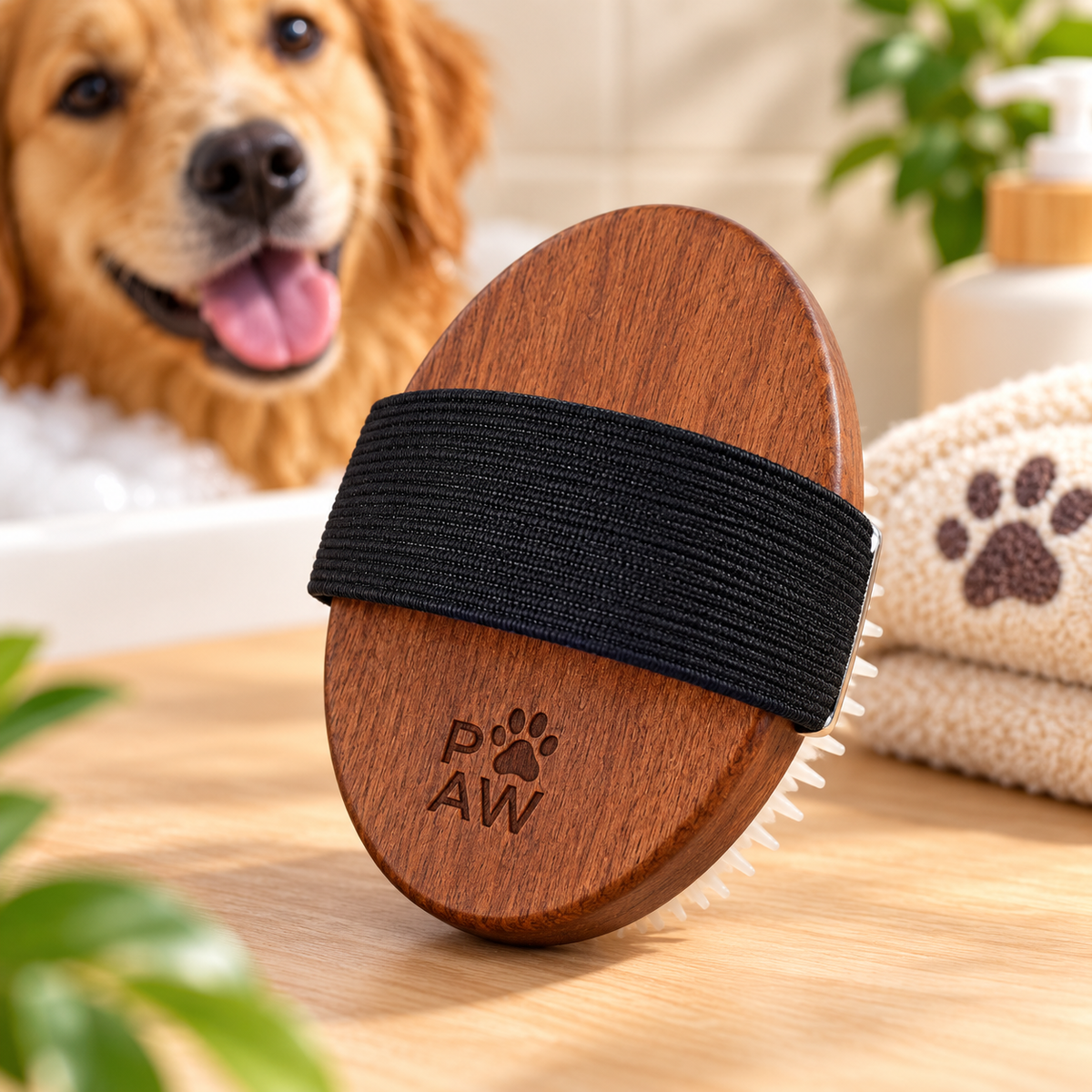 Herramientas de aseo PAW – Cepillo exfoliante y masajeador de goma suave de nogal