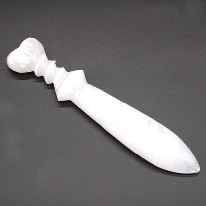 Couteau rituel en sélénite, grand format, spirale (25 cm)