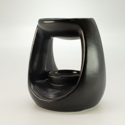 Quemador de aceite cerámico Zen - Gran guijarro ovalado - Negro mate