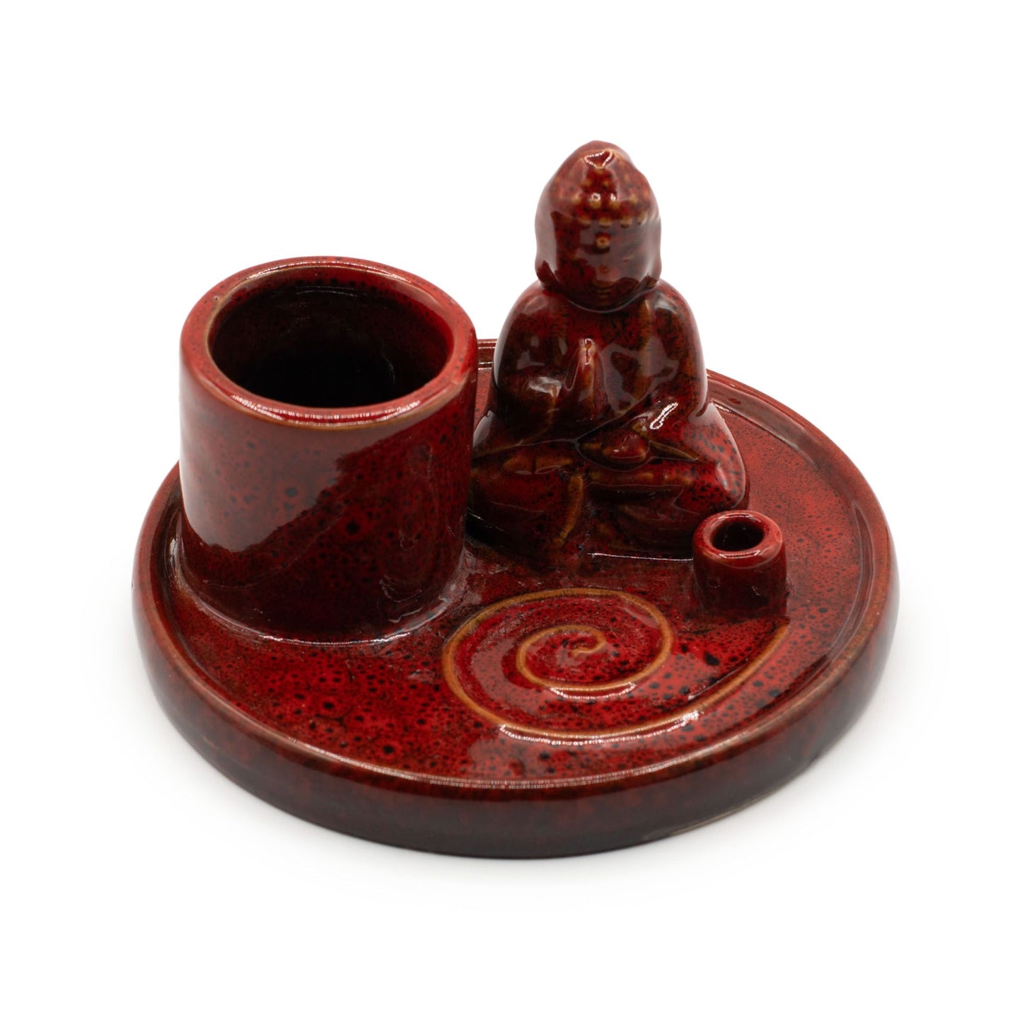 Porte-encens Bouddha multifonctionnel - Céramique rouge lisse