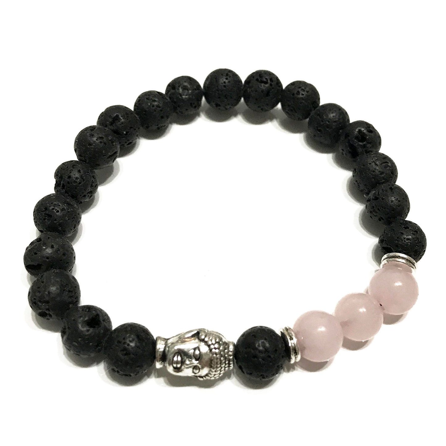 Lavastein Armband - Buddha - Rosenquarz
