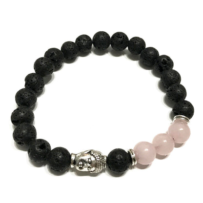 Lavastein Armband - Buddha - Rosenquarz