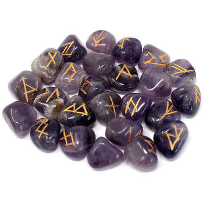 Indisches Runenset im Beutel - Amethyst