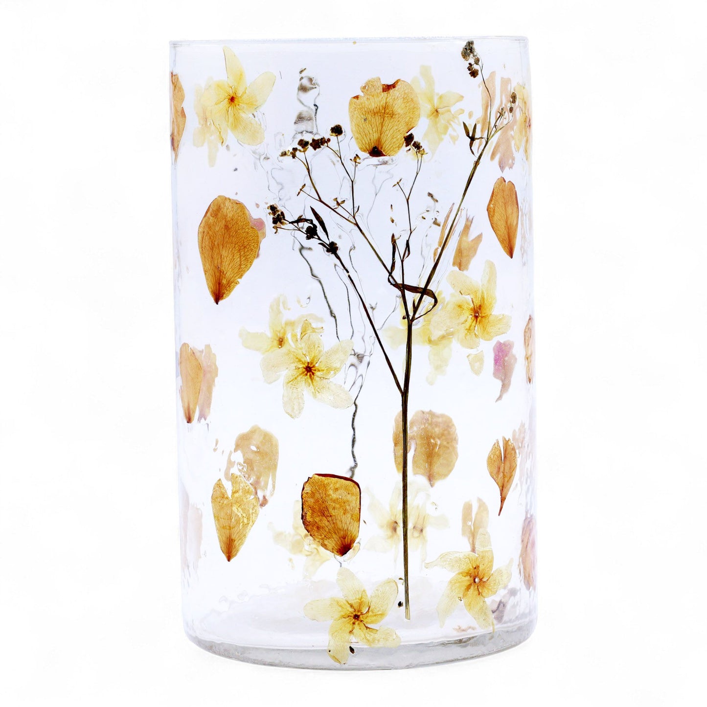Grand vase bougeoir en verre floral naturel - Rose (19 x 11 cm)