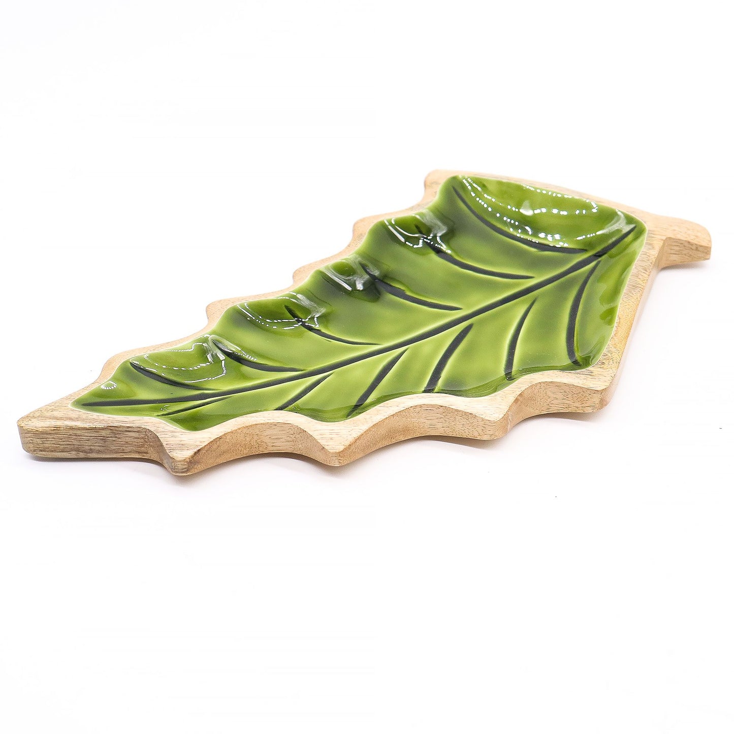 Lost in the Woods - Holzschale mit glasierten Blättern - 33 x 17 cm