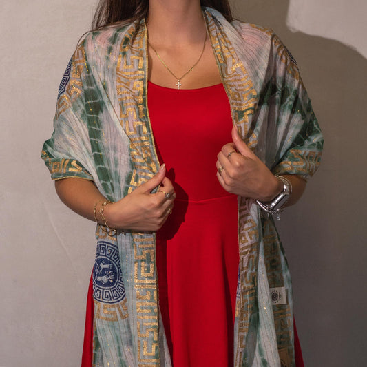 Nomad Sari Sommer Marbella Bedruckter Schal - Grün mit Gold (180x50cm)