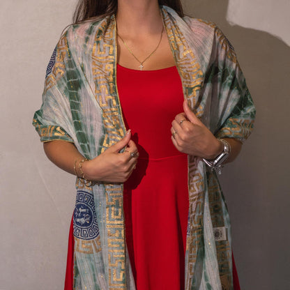 Nomad Sari Été Marbella Foulard imprimé - Vert avec Or (180x50cm)