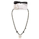 Collar de gema de obsidiana negra ninfa con colgante de mariposa hecho de una hoja real