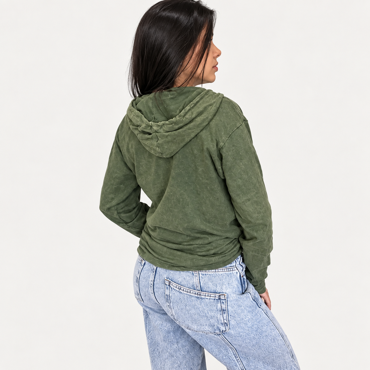 Camisa con capucha extragrande lavada a la piedra con bolsillo canguro - Verde azulado vintage