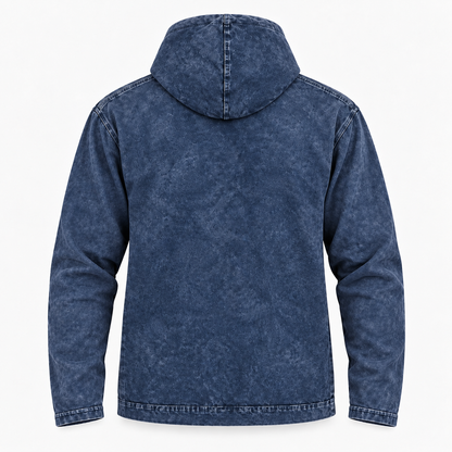 Camisa con capucha grande lavada a la piedra con bolsillo canguro - Brújula de la vida azul