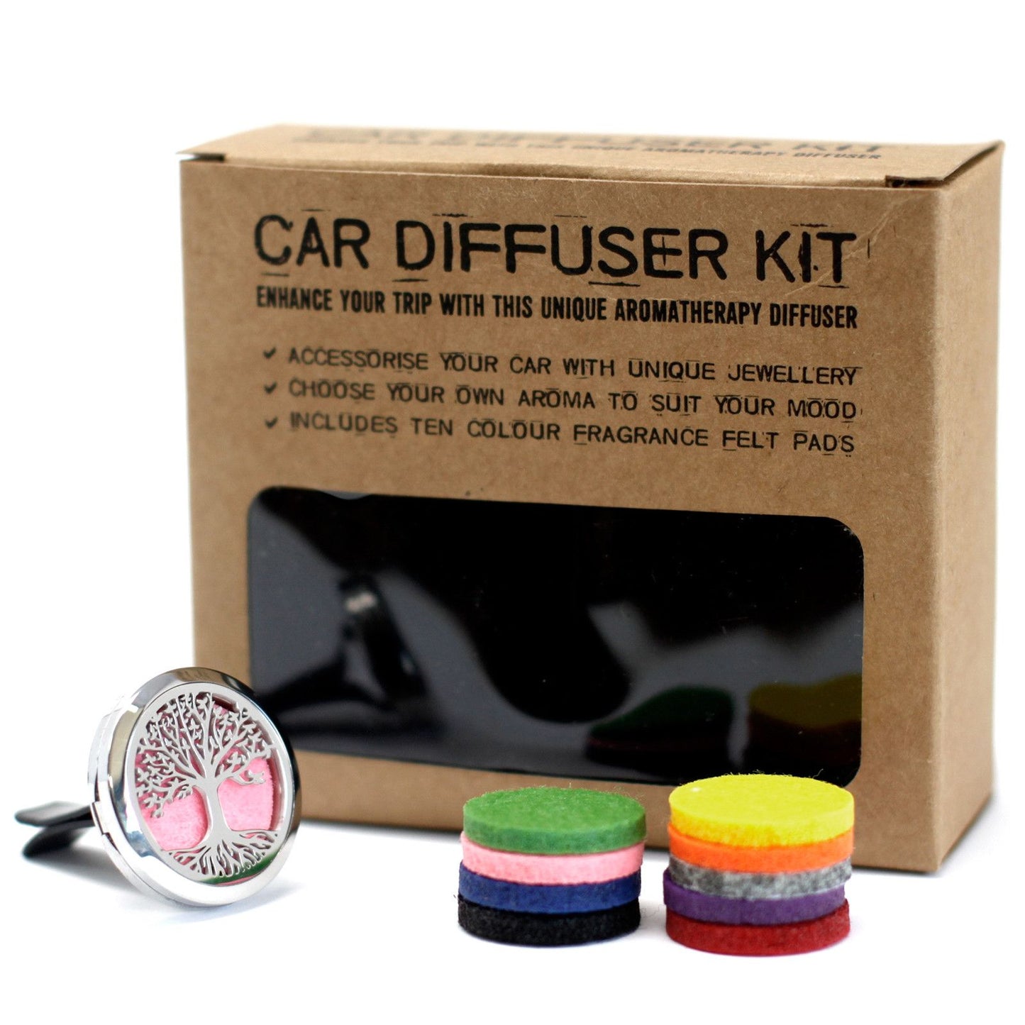 Difusor Aromaterapia para Coche Árbol de la Vida | Ambientador Reutilizable | 10 Almohadillas