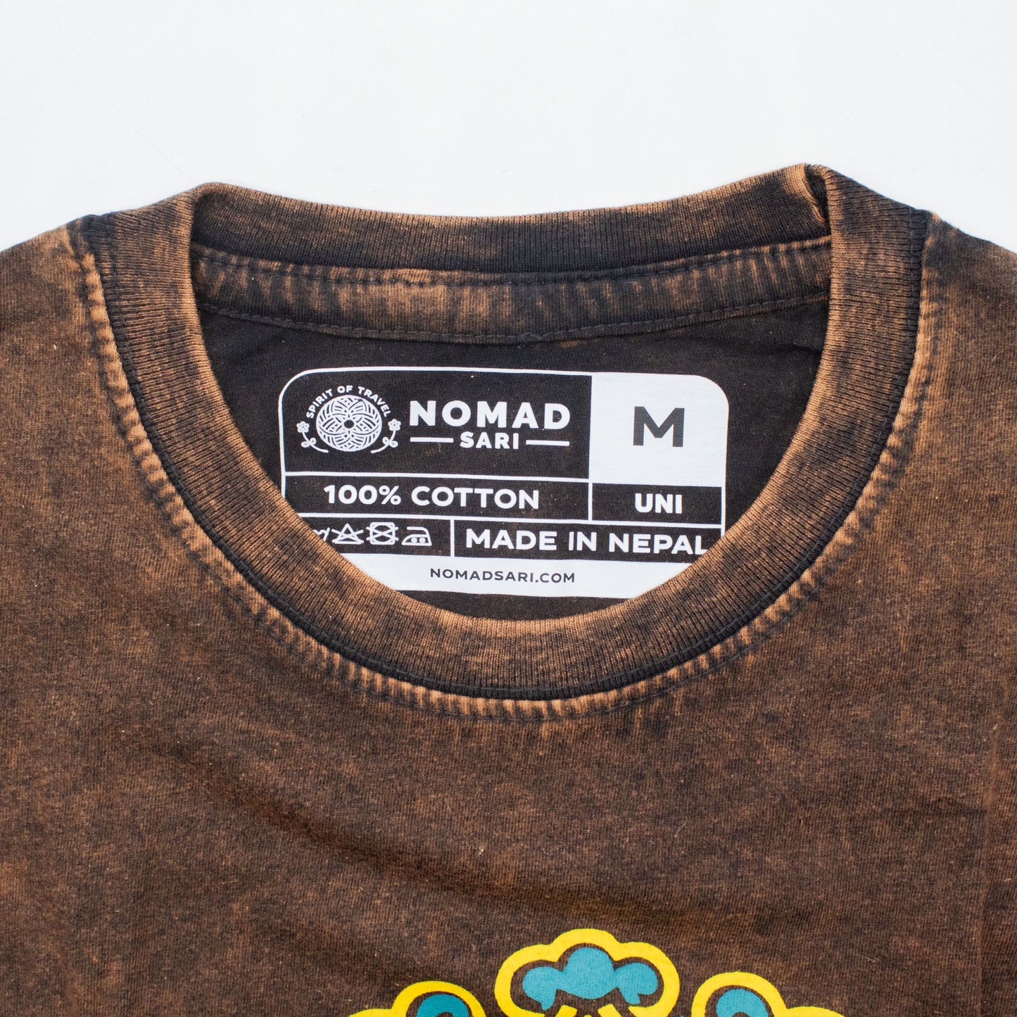 Nomad Sari Camiseta de algodón lavado a piedra - Sol y Zodiaco - Marrón - Mediano