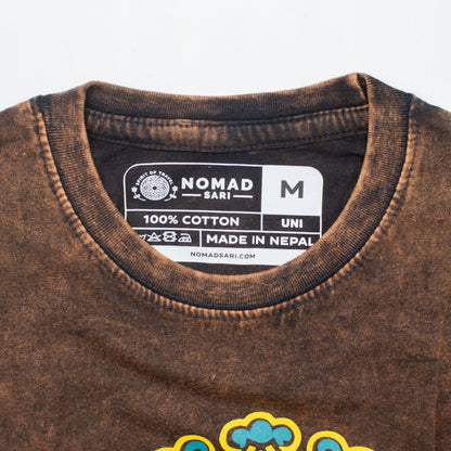 Nomad Sari Camiseta de algodón lavado a piedra - Sol y Zodiaco - Marrón - Mediano