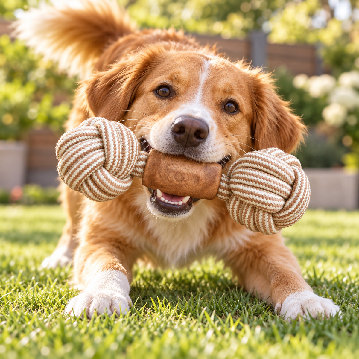 Juguetes PAW para mascotas – Mordedor de madera de café Double Trouble Tug