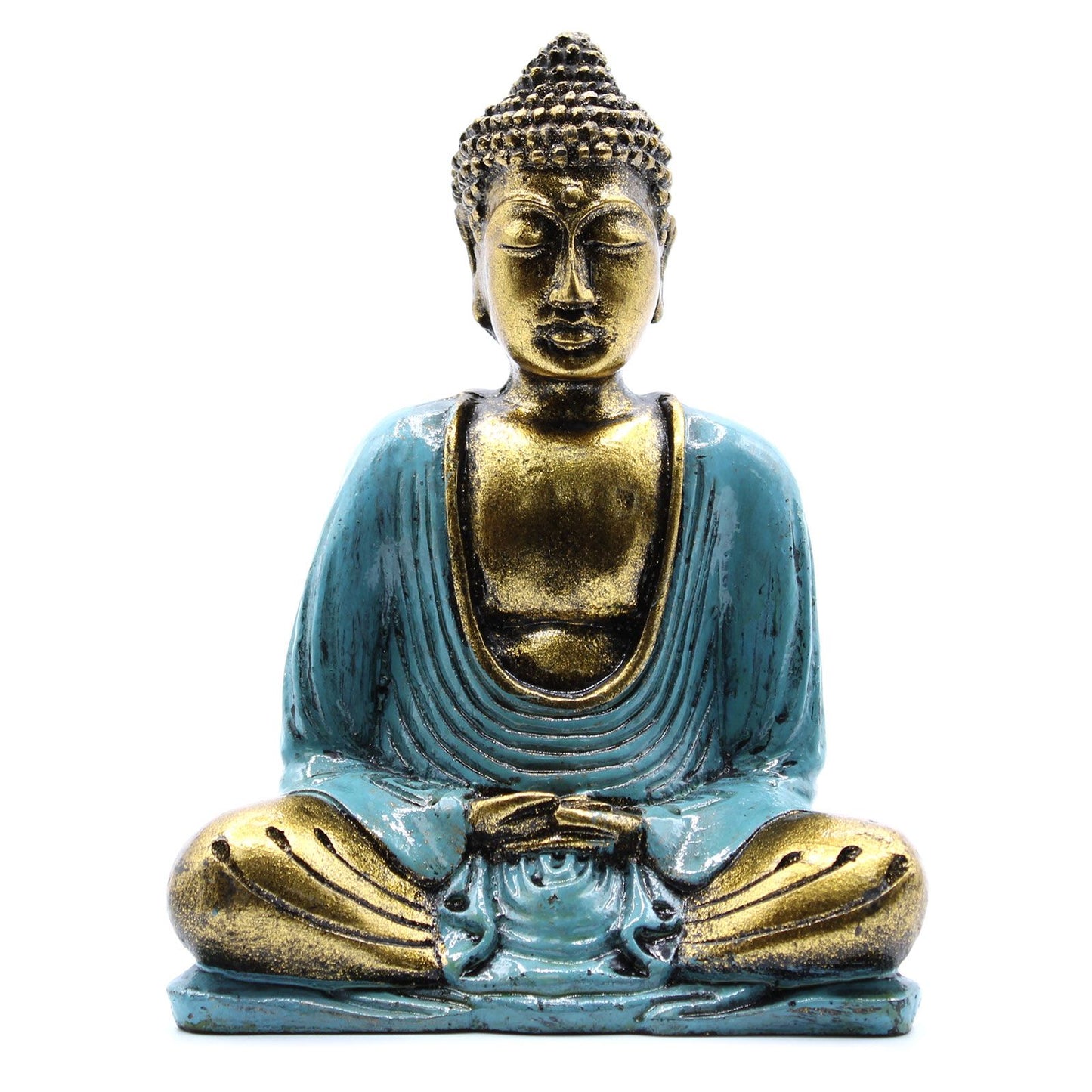 Buddha, Blaugrün und Gold – Mittel