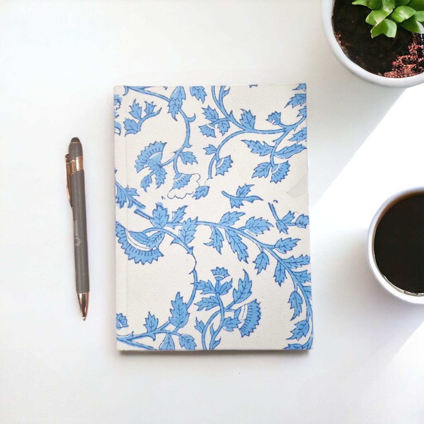 Cuadernos encuadernados en algodón 20x15cm - 96 páginas - Floral azul pálido