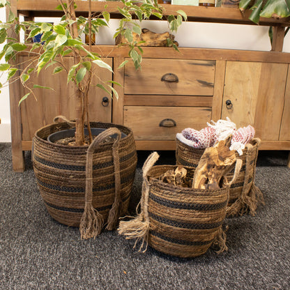 Große Körbe aus Bananenblatt und Seegras – naturfarben braun – 3er-Set