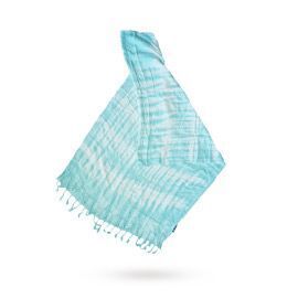 Java Boho Art Schal – Blaugrüne Streifen und Motive – 62 x 200 cm